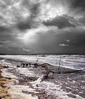 Prestwick Beach Storm Dark Sky Driftwood